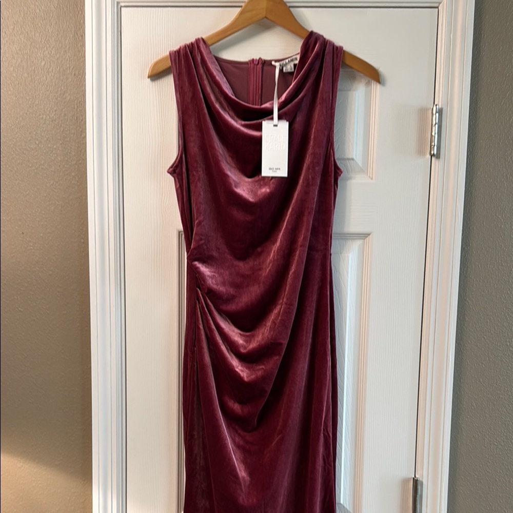 Grace Karin Red Asymmetrical Ruched Midi Dress